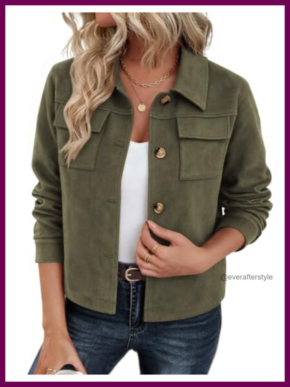 Faux Suede Cropped Jacket Button Down Shacket Collared Casual